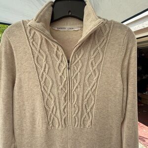 Athleta Beige Cable Knit Half-Zip Sweater Dress - Large